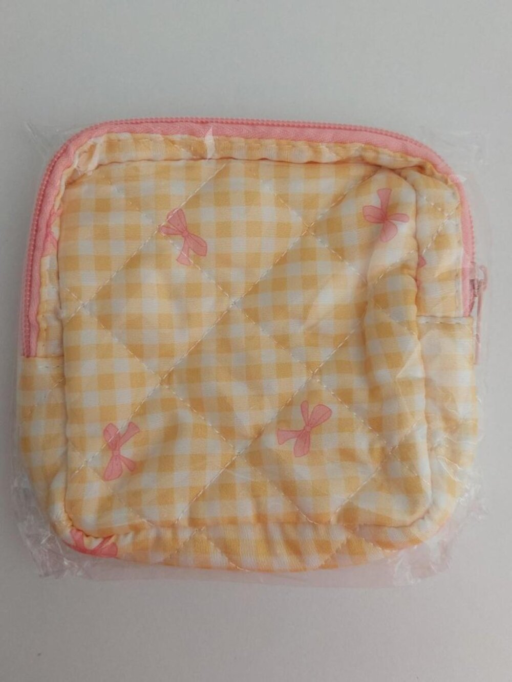 yellow gingham make up pouch small square bag